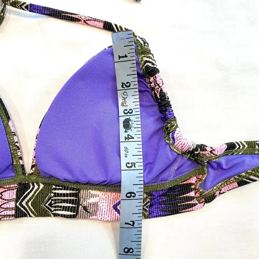 Mossimo L UNUSED Pink, Purple,‎ Black Print Lightly Padded Bikini Top